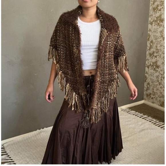 Vintage Mary Lynn OShea‎ Pink Gray Chenille Blend Woven Triangular Shawl Wrap - Picture 1 of 15
